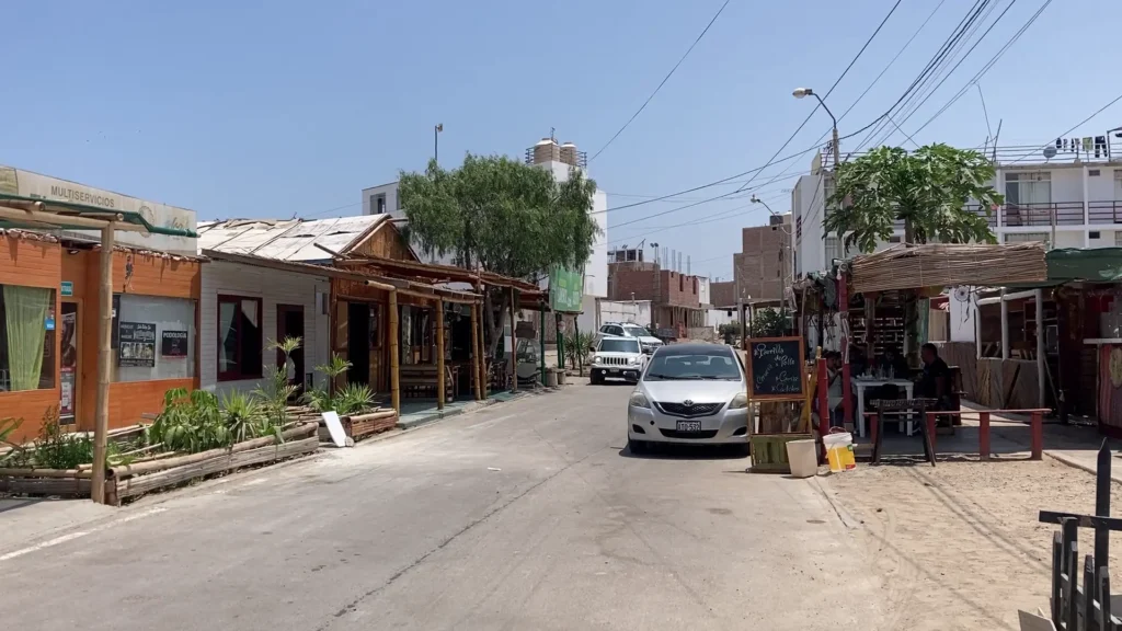 Paracas town street, our favourite Bamboo local restaurant